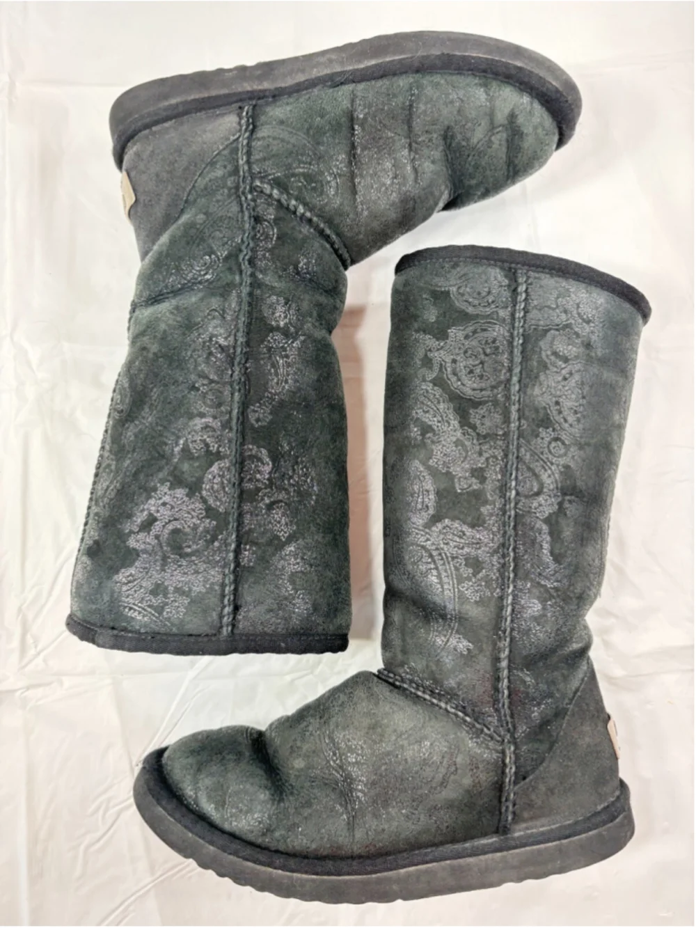 Ugg Classic Tall 5852 Black Paisley Boots Women's Size 5
